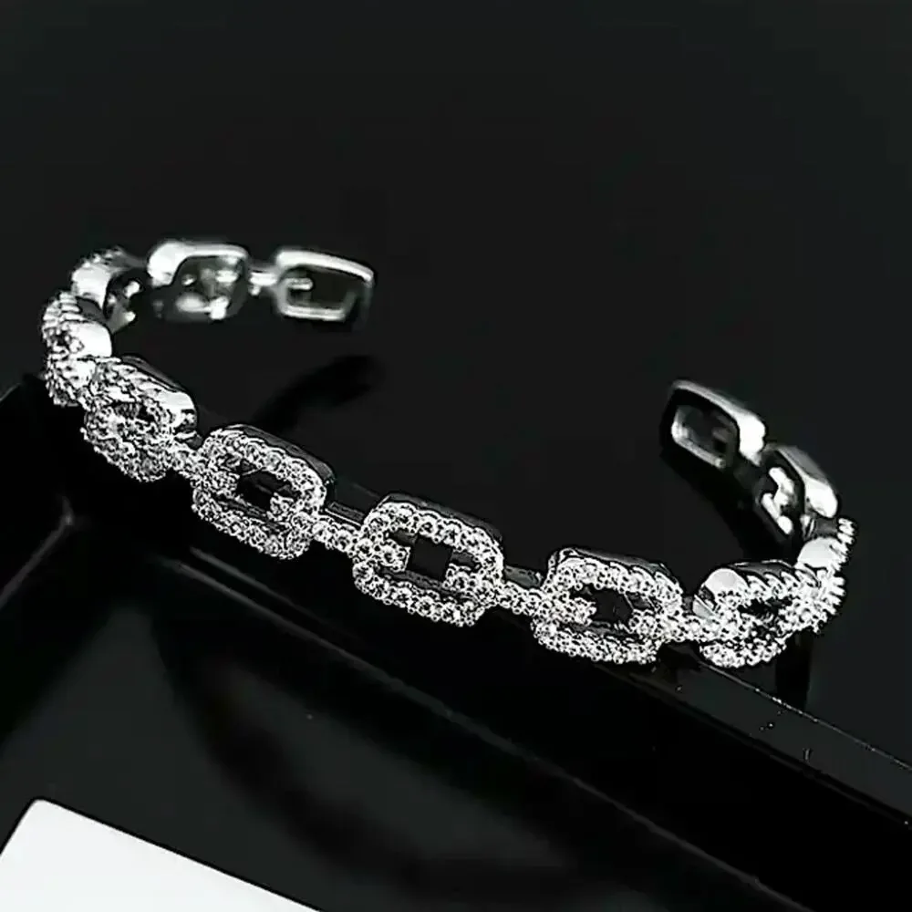 Silver Crystal Bangle Cuff Rhinestone Bracelet